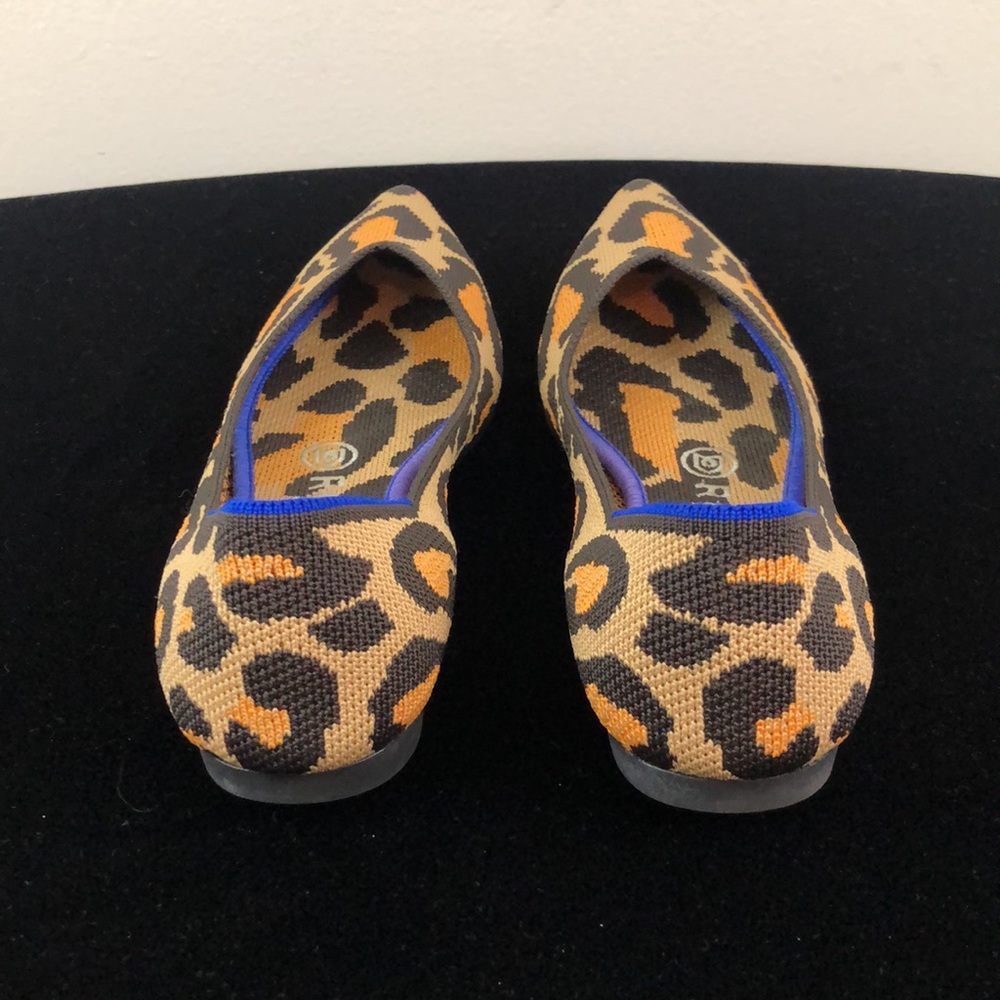 Rothy's Leopard Print Pointed Flats with Blue Trim - Picture 3 of 9